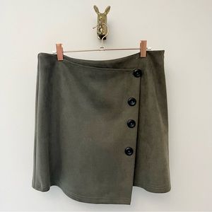 Army Green Button Front Wrap Mini Skirt